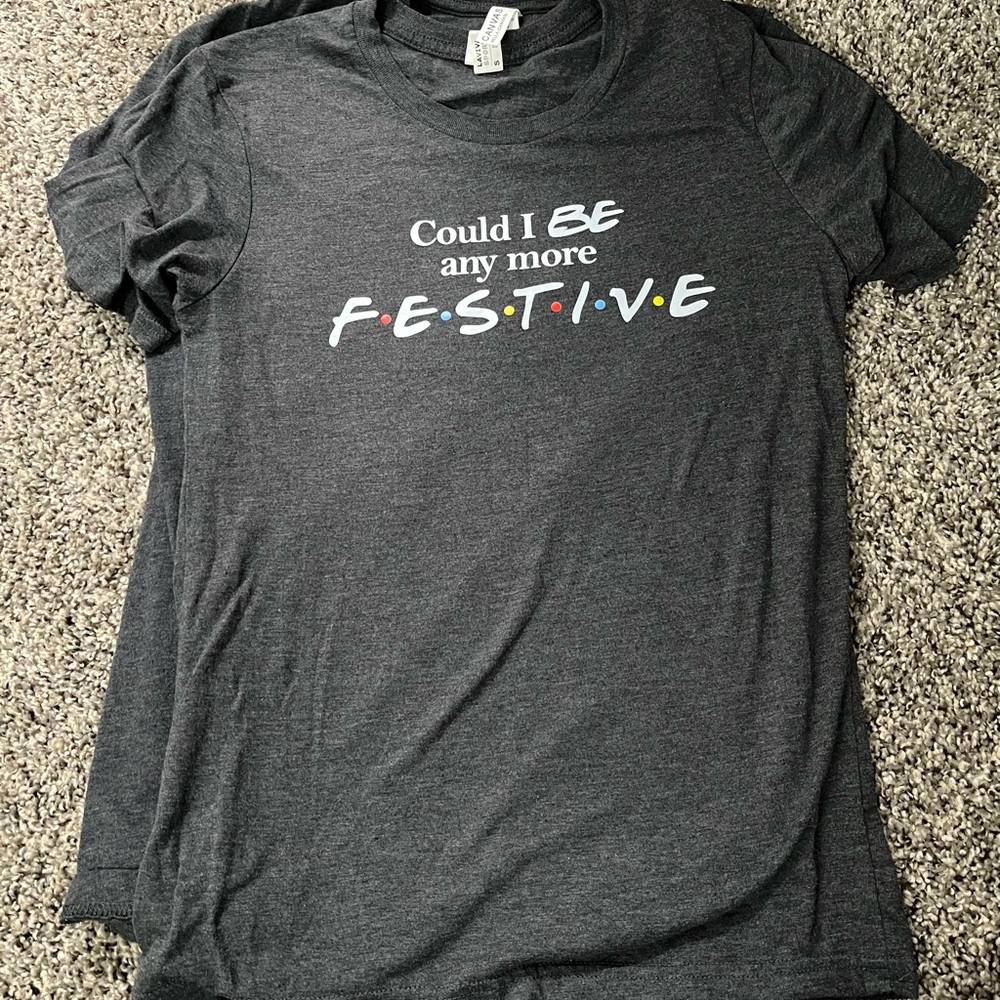 Gray Graphic T-Shirt with Festive Print
